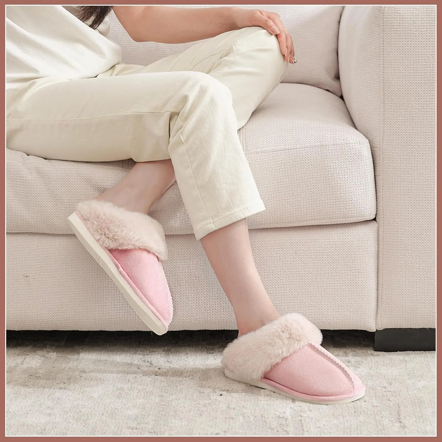 SNOWDROP Women's Memory Foam Slippers - Non-Slip Soft Warm Cozy Fluffy Fuzzy Faux Fur - Indoor Outdoor House Footwear