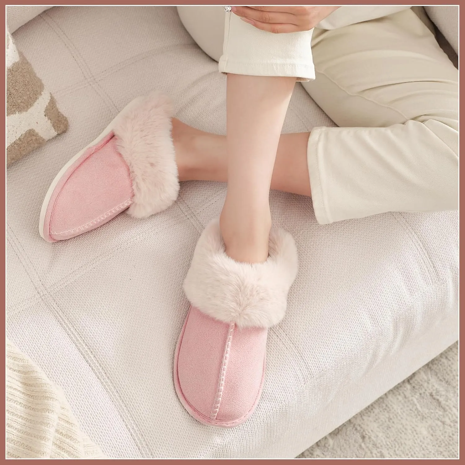 SNOWDROP Women's Memory Foam Slippers - Non-Slip Soft Warm Cozy Fluffy Fuzzy Faux Fur - Indoor Outdoor House Footwear