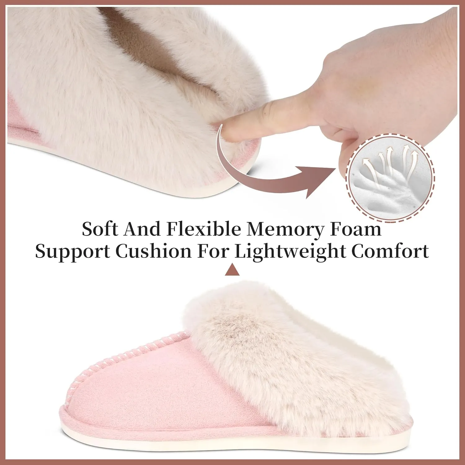 SNOWDROP Women's Memory Foam Slippers - Non-Slip Soft Warm Cozy Fluffy Fuzzy Faux Fur - Indoor Outdoor House Footwear