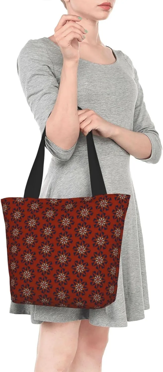 Snowflakes Red Green Stripes Tote Bag Women Reusable Shopping Bags Shoulder Bag Portable Storage HandBags