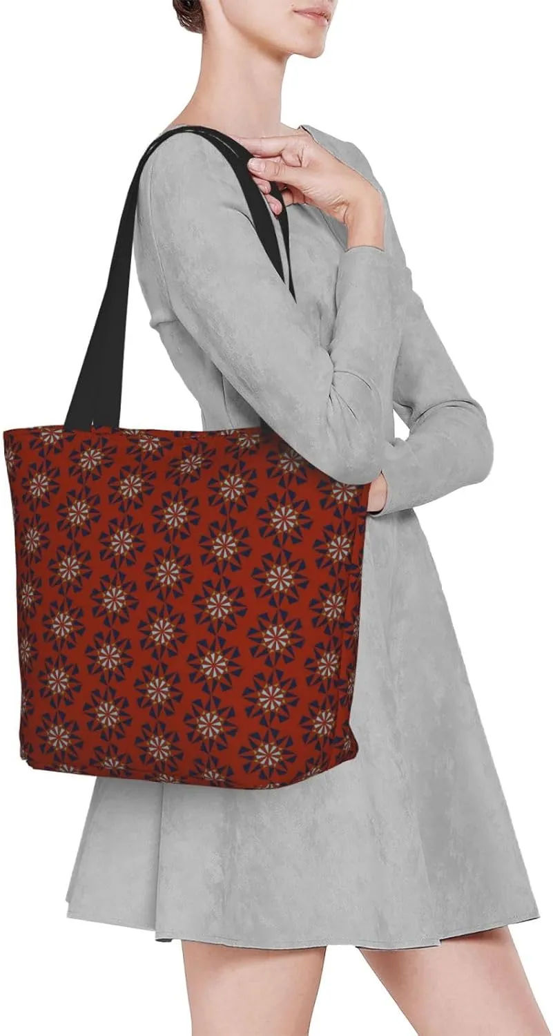 Snowflakes Red Green Stripes Tote Bag Women Reusable Shopping Bags Shoulder Bag Portable Storage HandBags