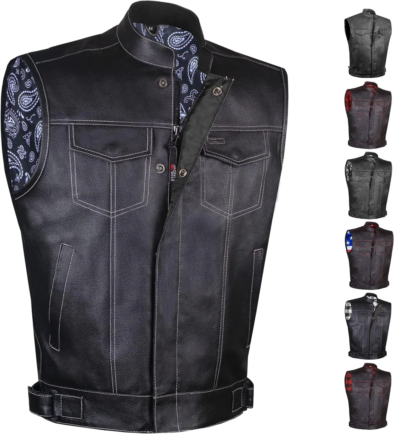 SOA Men's Leather Motorcycle Concealed Gun Pockets Biker Club Vest w/Armor