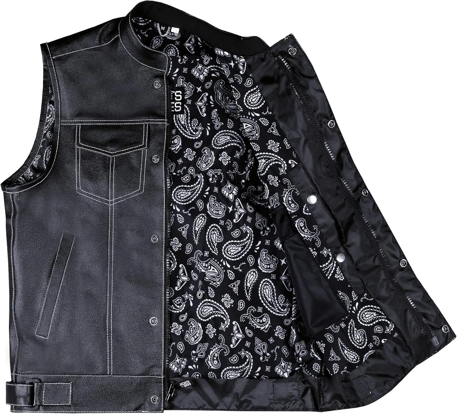 SOA Men's Leather Motorcycle Concealed Gun Pockets Biker Club Vest w/Armor