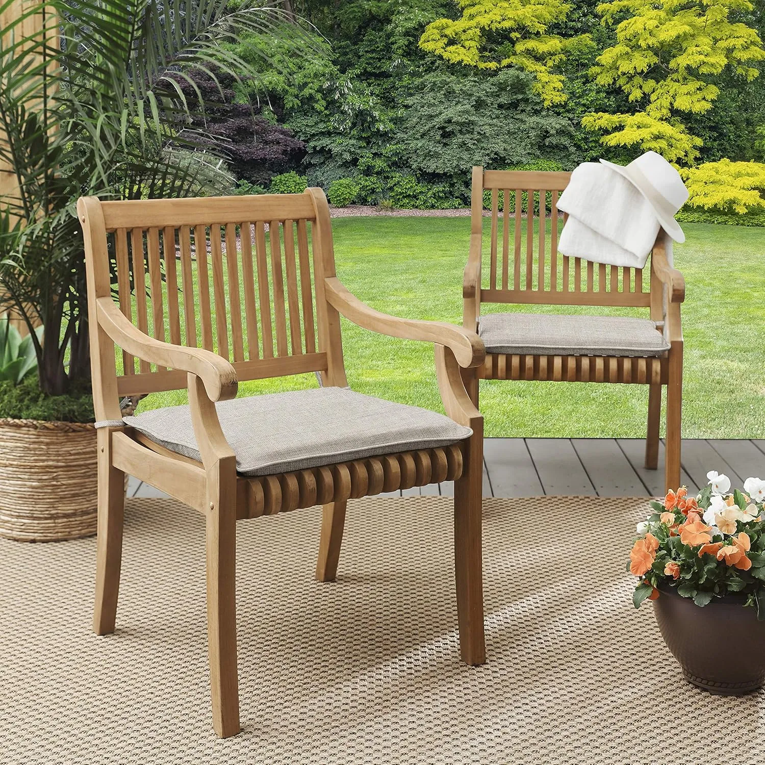 Sorra Home Sunbrella Indoor/Outdoor Cushion Corded Chair Pad Set, 17 in x 17 in x 2 in, Cast Silver 2 Count