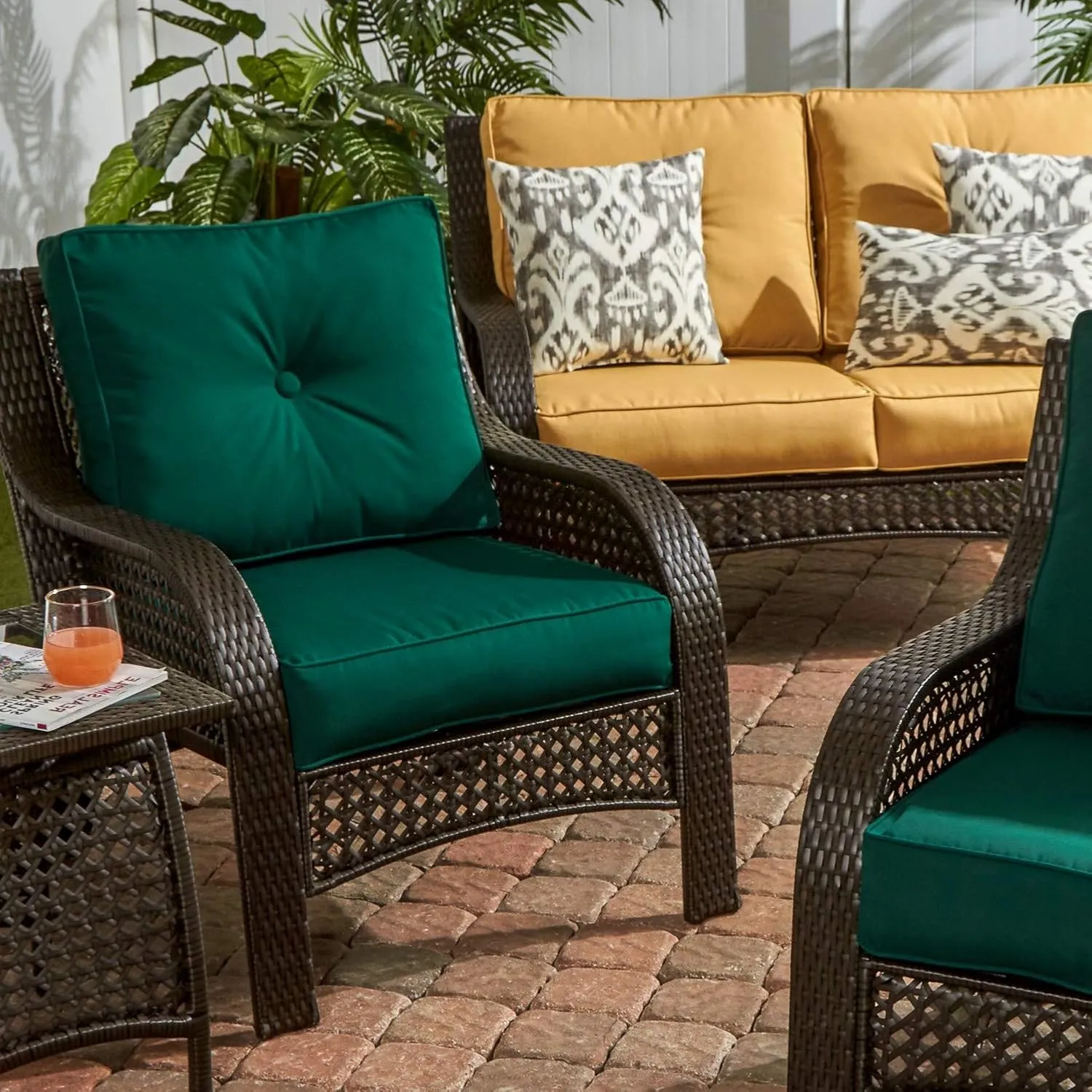 South Pine Porch Forest Green Sunbrella Fabric 2-Piece Deep Seat Cushion Set