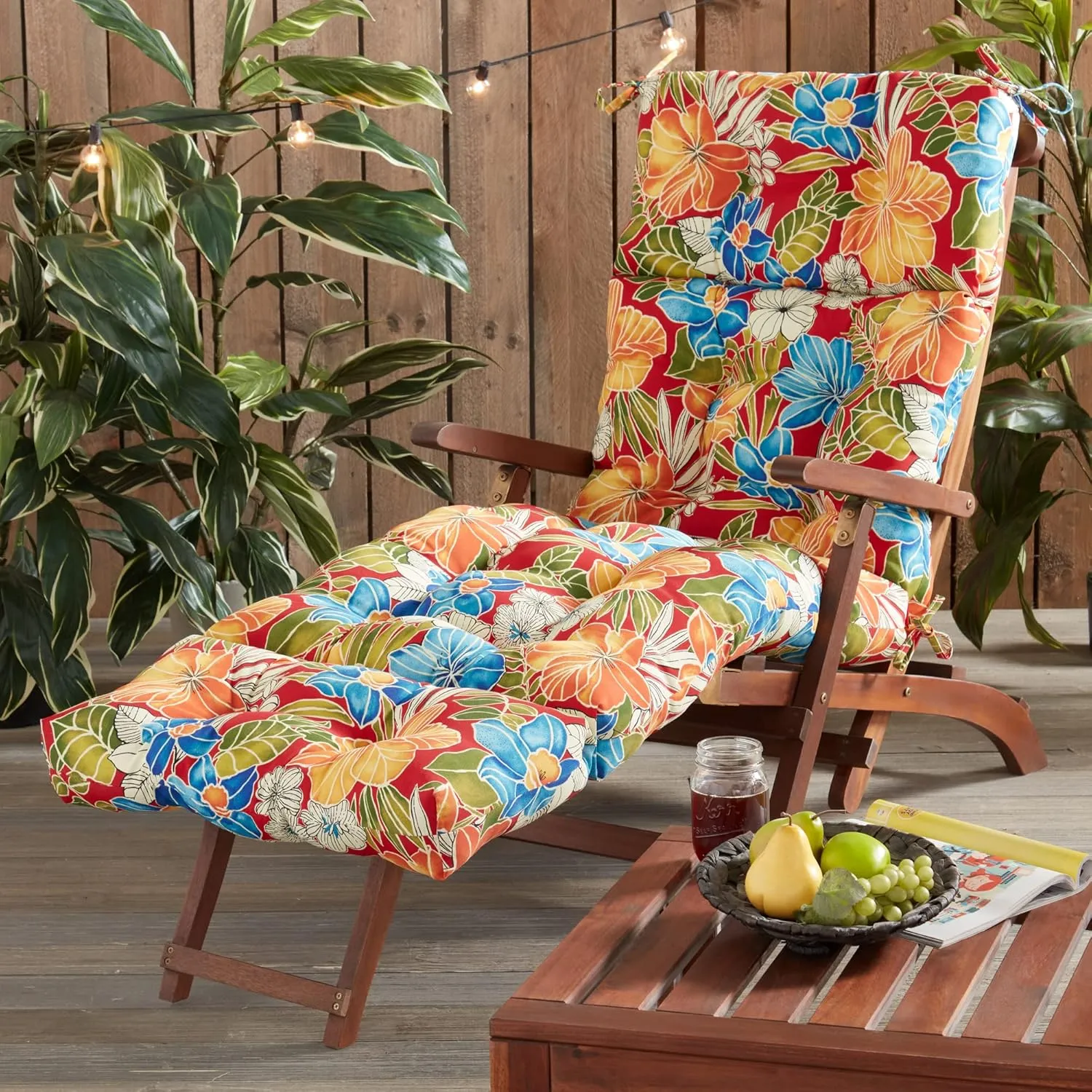 South Pine Porch Outdoor 72x22-inch Chaise Lounge Chair Cushion, Aloha Red Floral