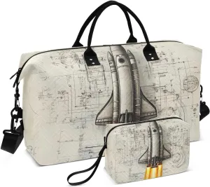 Spaceship Paper Duffel Bag for Traveling, Gym Bags with Multiple Interior Pockets for Women Men Toiletry Purse Included 20.5”x 1.9” x 13.8”