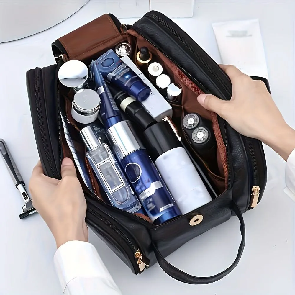 Spacious Trifold Faux Leather Cosmetic Bag