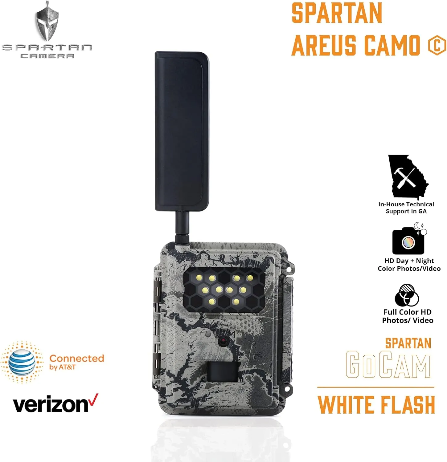 Spartan WhiteFlash 4G LTE Trail Camera,Verizon Certified,Hunting,Wildlife Monitoring,Ultra High-Res Day&Night Image&Video.Fast Detection,4-Month Battery Life.Fully Configurable via App,AreusCamo