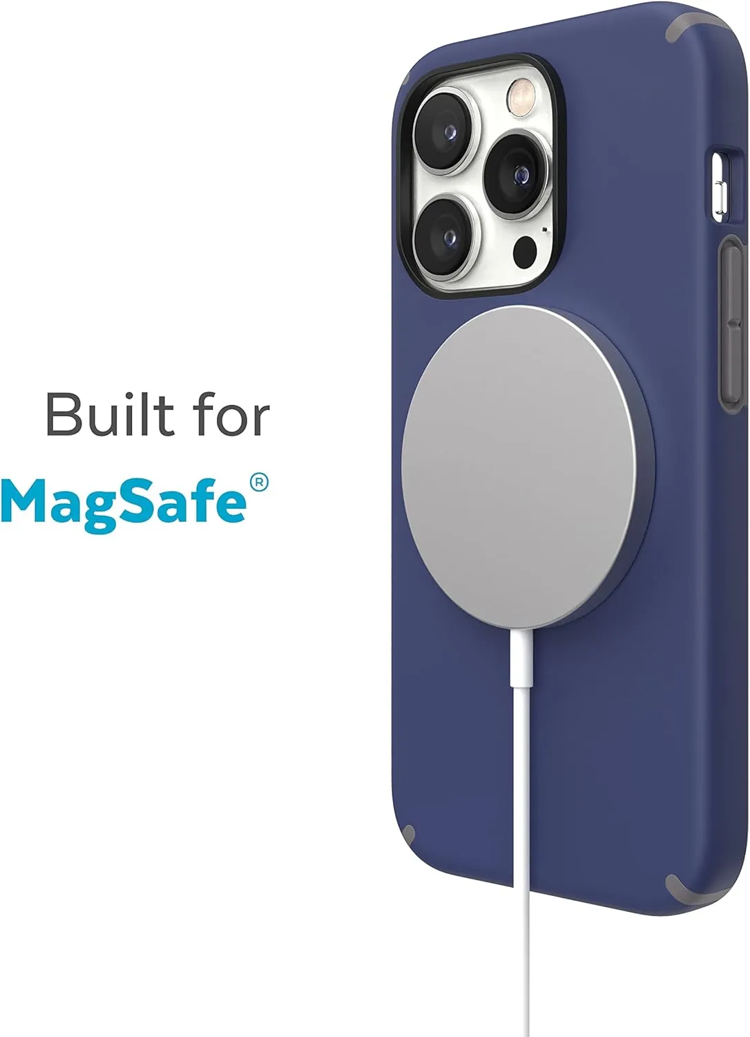 Speck Built for iPhone 14 Pro Max Case - Drop Protection, Scratch Resistant, MagSafe with Soft Touch Coating - 6.7" iPhone 14, Dual Layer Case -Prussian Blue/Cloudy Grey Candyshell