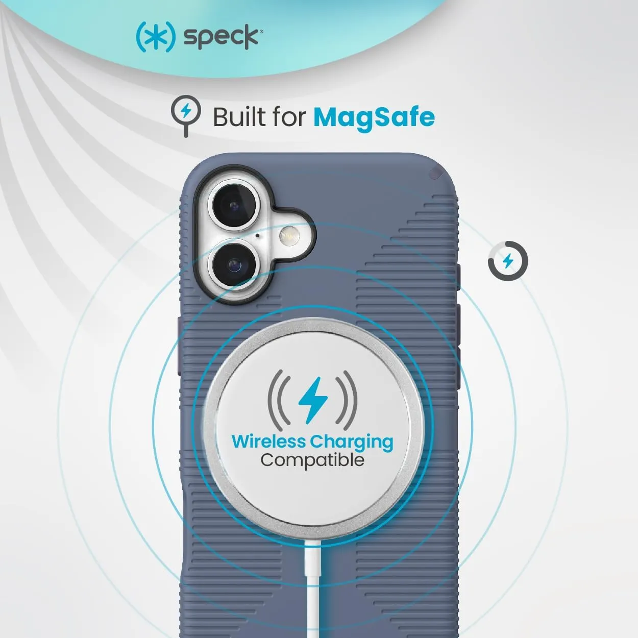 Speck CandyShell Grip Case iPhone 16 Plus - Slim MagSafe - Mystery Blue/Faded Denim