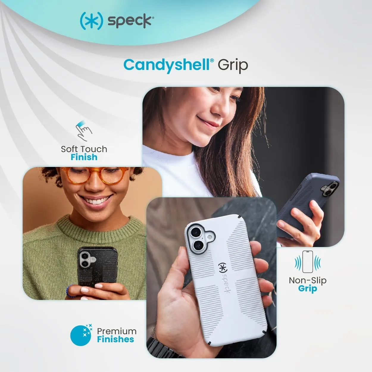 Speck CandyShell Grip Case iPhone 16 Plus - Slim MagSafe - Mystery Blue/Faded Denim