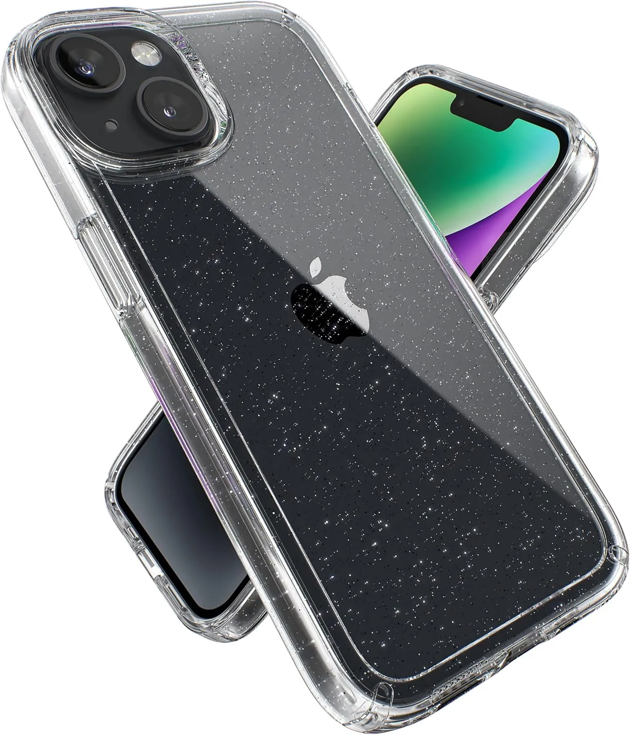 Speck Clear iPhone 14 & iPhone 13 Case - Drop Protection, Scratch Resistant & Anti-Yellowing Dual Layer Case for iPhone 14 & iPhone 13 Case for 6.1 inch Model - Clear with Platinum Glitter GemShell