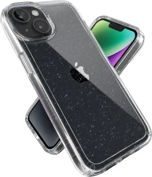 Speck Clear iPhone 14 & iPhone 13 Case - Drop Protection, Scratch Resistant & Anti-Yellowing Dual Layer Case for iPhone 14 & iPhone 13 Case for 6.1 inch Model - Clear with Platinum Glitter GemShell