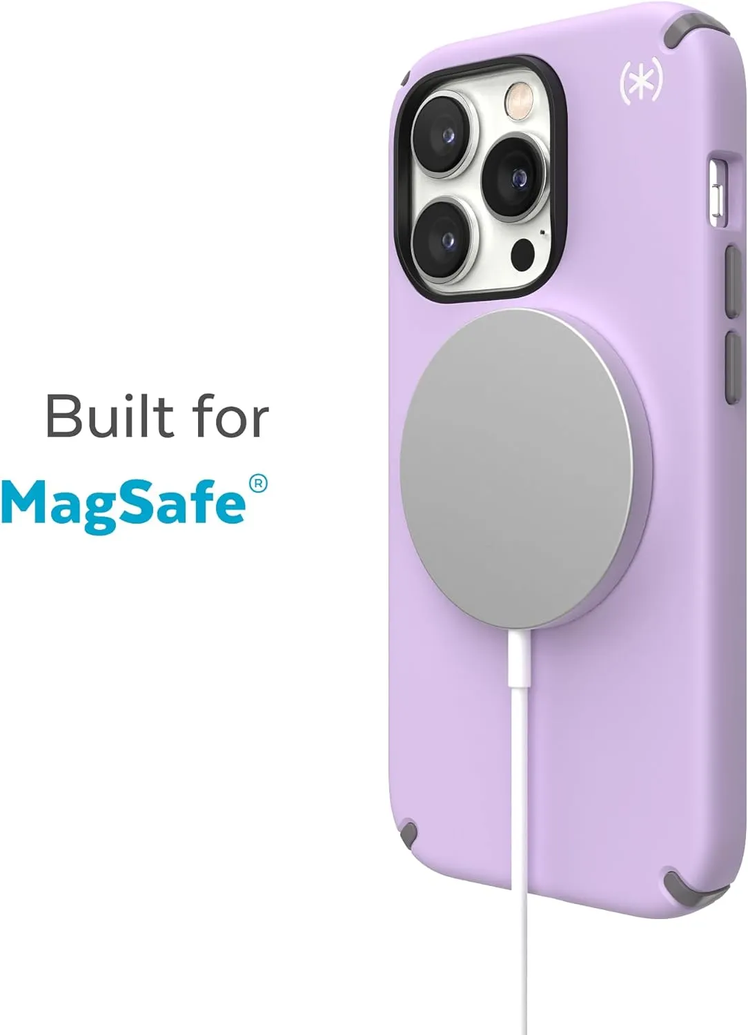 Speck iPhone 14 Pro Case - Drop Protection, Scratch Resistant, Built for MagSafe Slim Phone Case for 6.1 Inch iPhones 14 Pro - Anti-Fade Case - Presidio2 - Spring Purple/Cloudy Grey/White