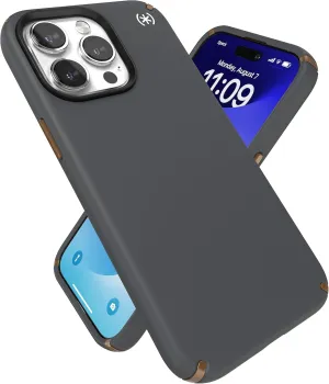Speck iPhone 15 Pro Max Case - Built for MagSafe, Drop Protection - Scratch Resistant, Soft Touch, 6.7 Inch Phone Case - Presidio2 Pro Charcoal Grey/Cool Bronze/White