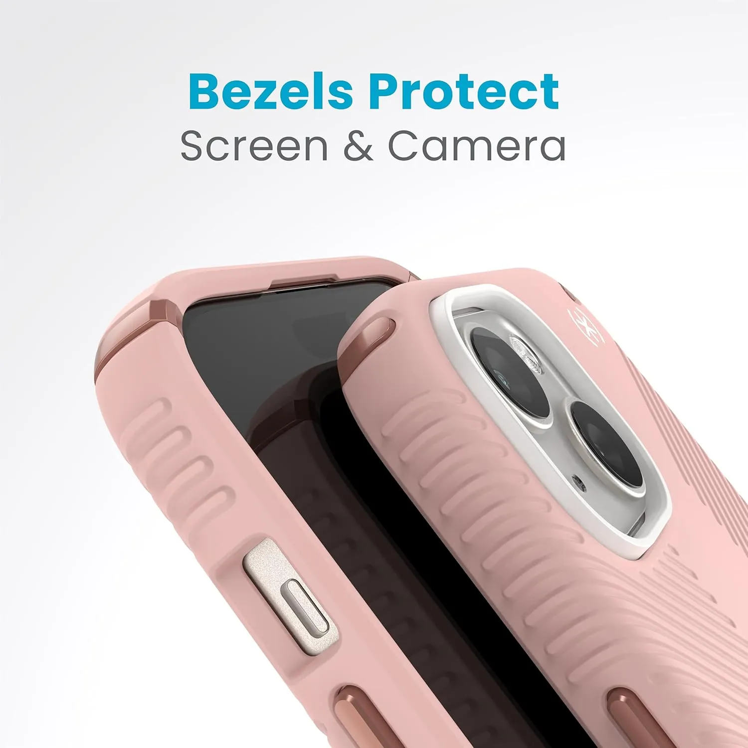 Speck MagSafe Case for iPhone 15 - Drop & Camera Protection, ClickLock No-Slip, Wireless Charging Compatible, Fits All 6.1 Inch Models Including iPhone 14, iPhone 13 - Dahlia Pink/Rose Copper/White