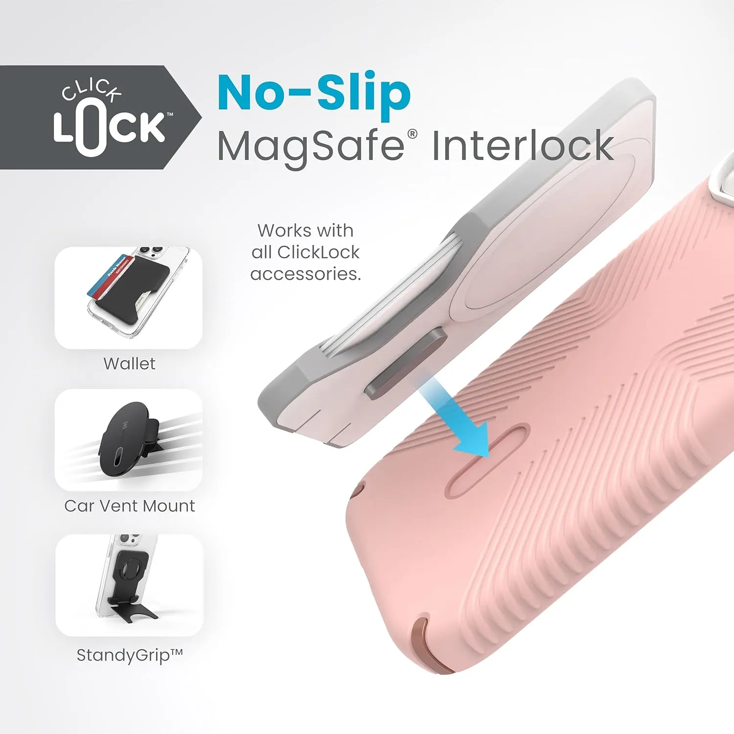 Speck MagSafe Case for iPhone 15 - Drop & Camera Protection, ClickLock No-Slip, Wireless Charging Compatible, Fits All 6.1 Inch Models Including iPhone 14, iPhone 13 - Dahlia Pink/Rose Copper/White