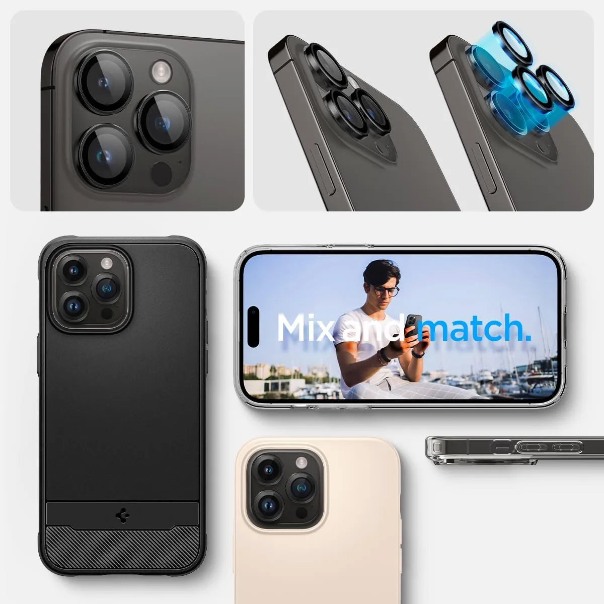 Spigen Camera Lens Screen Protector [GlasTR EZ Fit Optik Pro] Designed for iPhone 16 Pro Max/iPhone 16 Pro/iPhone 15 Pro Max/iPhone 15 Pro [Case Friendly] - Black Titanium [2 Pack]