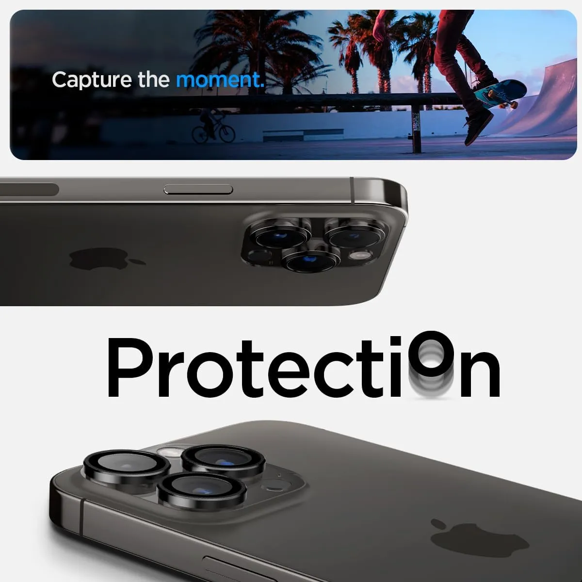 Spigen Camera Lens Screen Protector [GlasTR EZ Fit Optik Pro] Designed for iPhone 16 Pro Max/iPhone 16 Pro/iPhone 15 Pro Max/iPhone 15 Pro [Case Friendly] - Black Titanium [2 Pack]