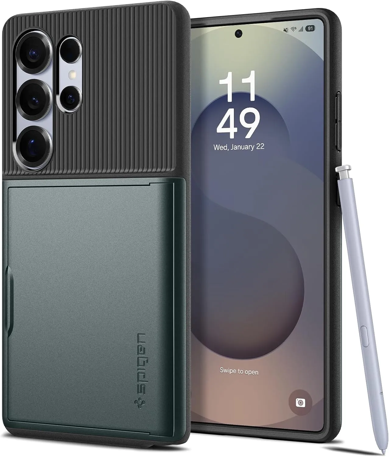 Spigen Slim Armor CS Designed for Galaxy S25 Ultra Case (2025) [No Magnet Ring], [Military-Grade Protection] - Abyss Green