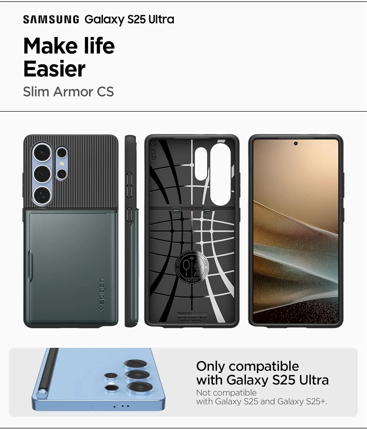 Spigen Slim Armor CS Designed for Galaxy S25 Ultra Case (2025) [No Magnet Ring], [Military-Grade Protection] - Abyss Green