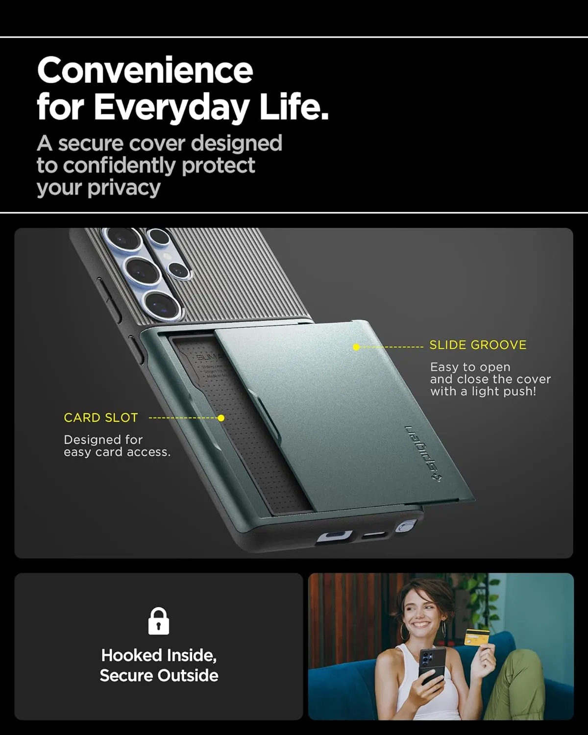 Spigen Slim Armor CS Designed for Galaxy S25 Ultra Case (2025) [No Magnet Ring], [Military-Grade Protection] - Abyss Green