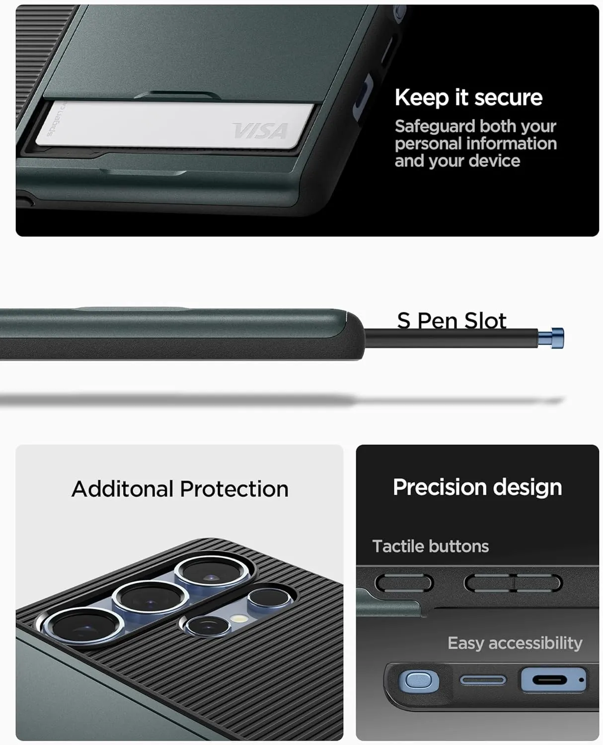 Spigen Slim Armor CS Designed for Galaxy S25 Ultra Case (2025) [No Magnet Ring], [Military-Grade Protection] - Abyss Green