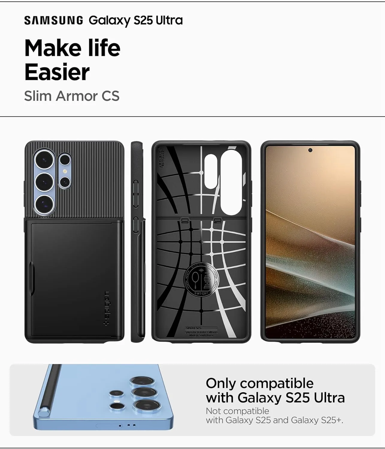 Spigen Slim Armor CS Designed for Galaxy S25 Ultra Case (2025) [No Magnet Ring], [Military-Grade Protection] - Black