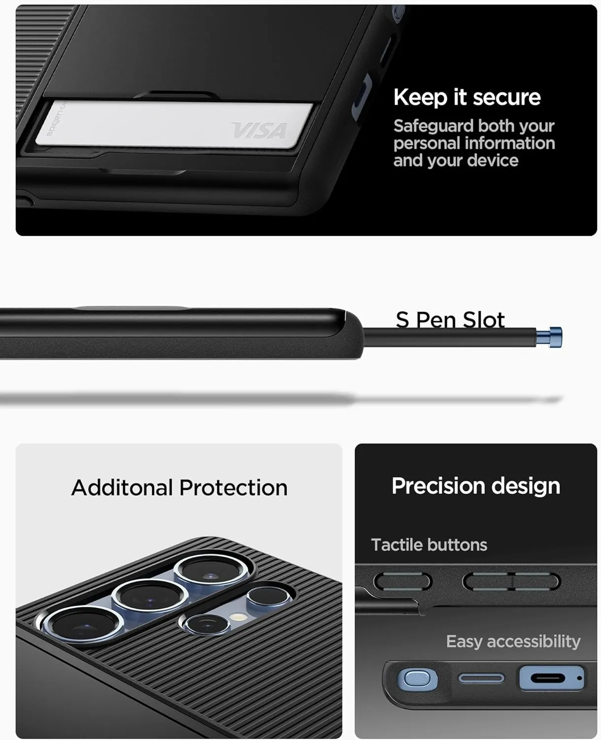 Spigen Slim Armor CS Designed for Galaxy S25 Ultra Case (2025) [No Magnet Ring], [Military-Grade Protection] - Black