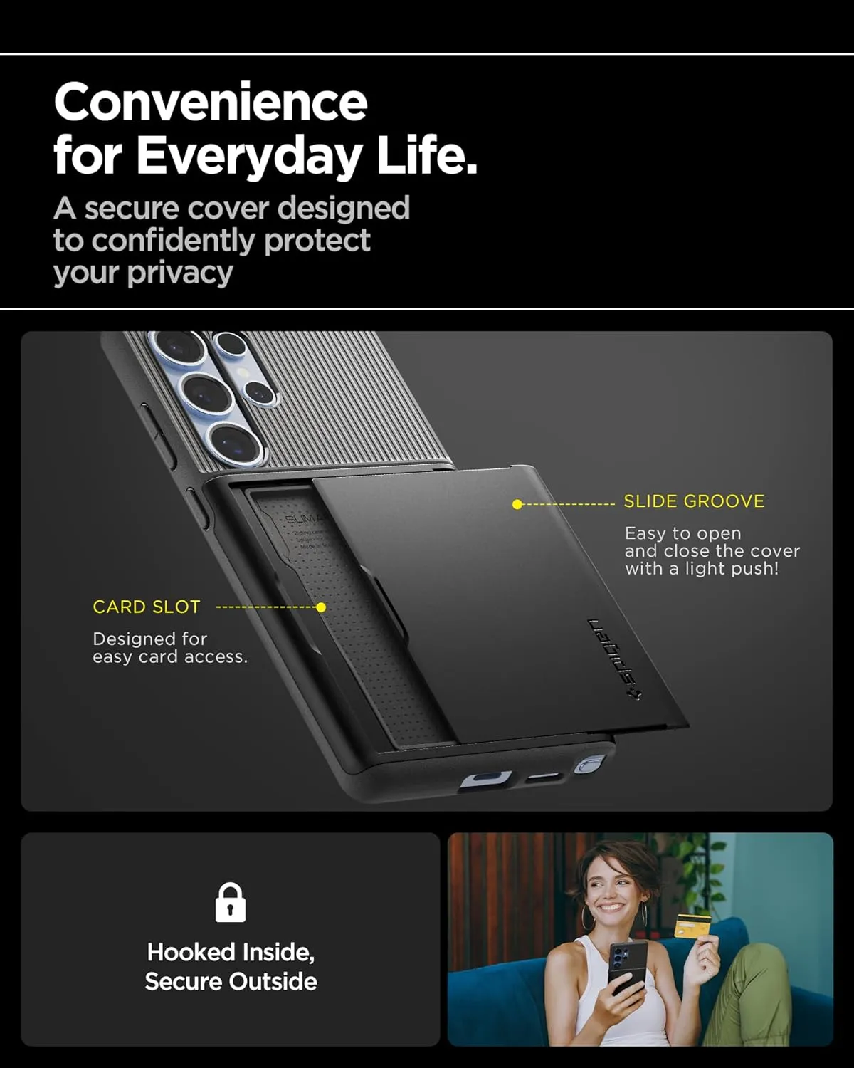 Spigen Slim Armor CS Designed for Galaxy S25 Ultra Case (2025) [No Magnet Ring], [Military-Grade Protection] - Black
