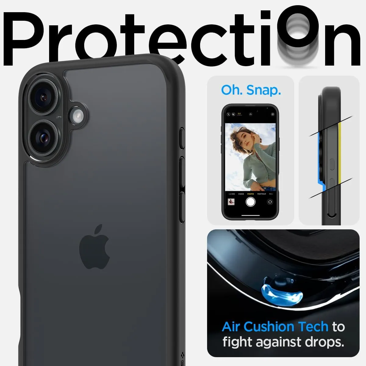 Spigen Ultra Hybrid Designed for iPhone 16 Case [NOT Compatible with MagSafe], [Anti-Yellowing], [Military-Grade Protection] - Matte Black
