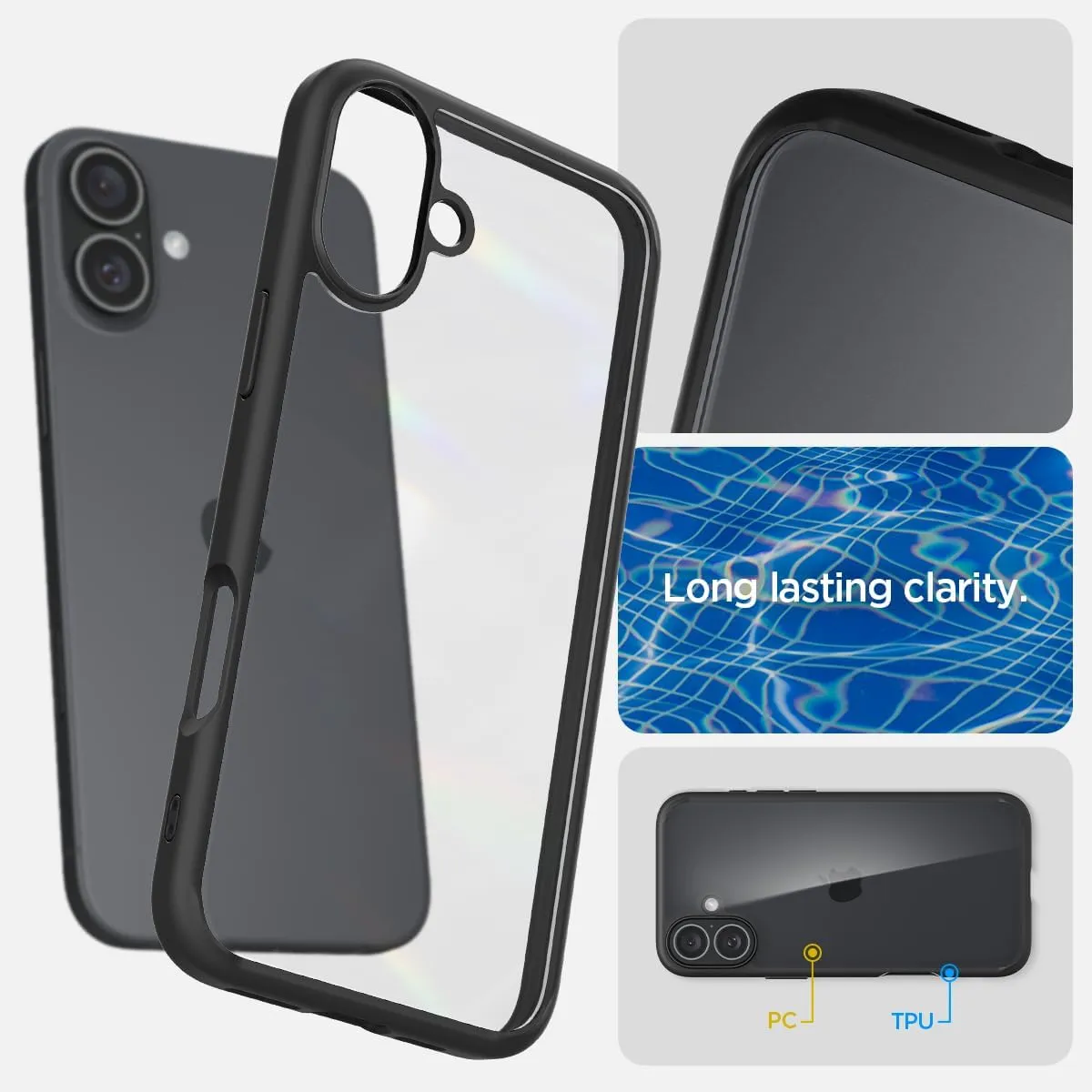 Spigen Ultra Hybrid Designed for iPhone 16 Case [NOT Compatible with MagSafe], [Anti-Yellowing], [Military-Grade Protection] - Matte Black