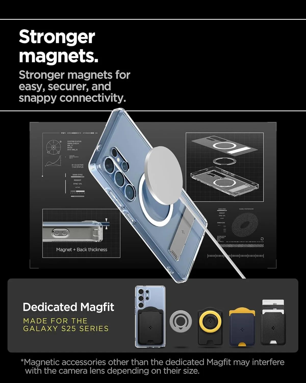 Spigen Ultra Hybrid S MagFit Designed for Galaxy S25 Ultra Case [Kickstand] [Fast Wireless Charging] (2025) - Clear White