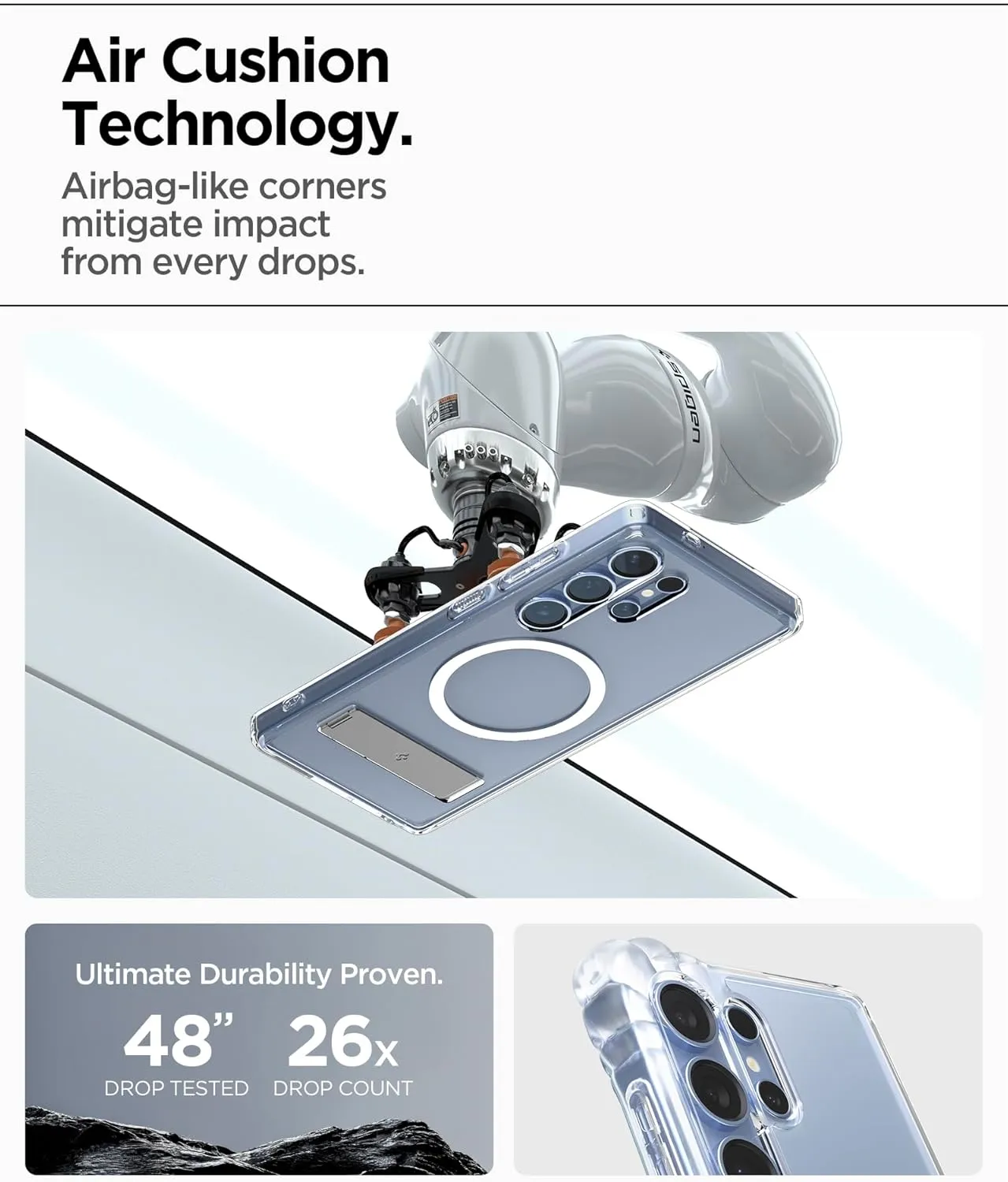 Spigen Ultra Hybrid S MagFit Designed for Galaxy S25 Ultra Case [Kickstand] [Fast Wireless Charging] (2025) - Clear White