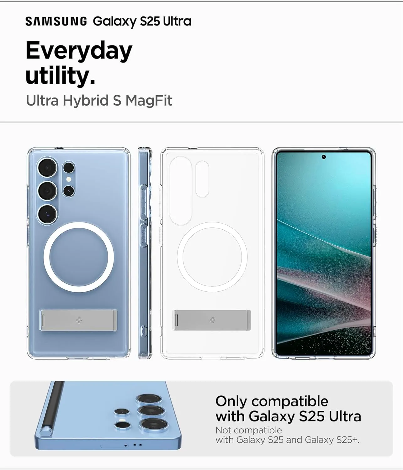 Spigen Ultra Hybrid S MagFit Designed for Galaxy S25 Ultra Case [Kickstand] [Fast Wireless Charging] (2025) - Clear White