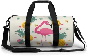 Sport Gym Duffle Travel Bag for Women Men Overnight Weekender Bag with Shoe Compartment,Wet Pocket Flamingo And Pineapple