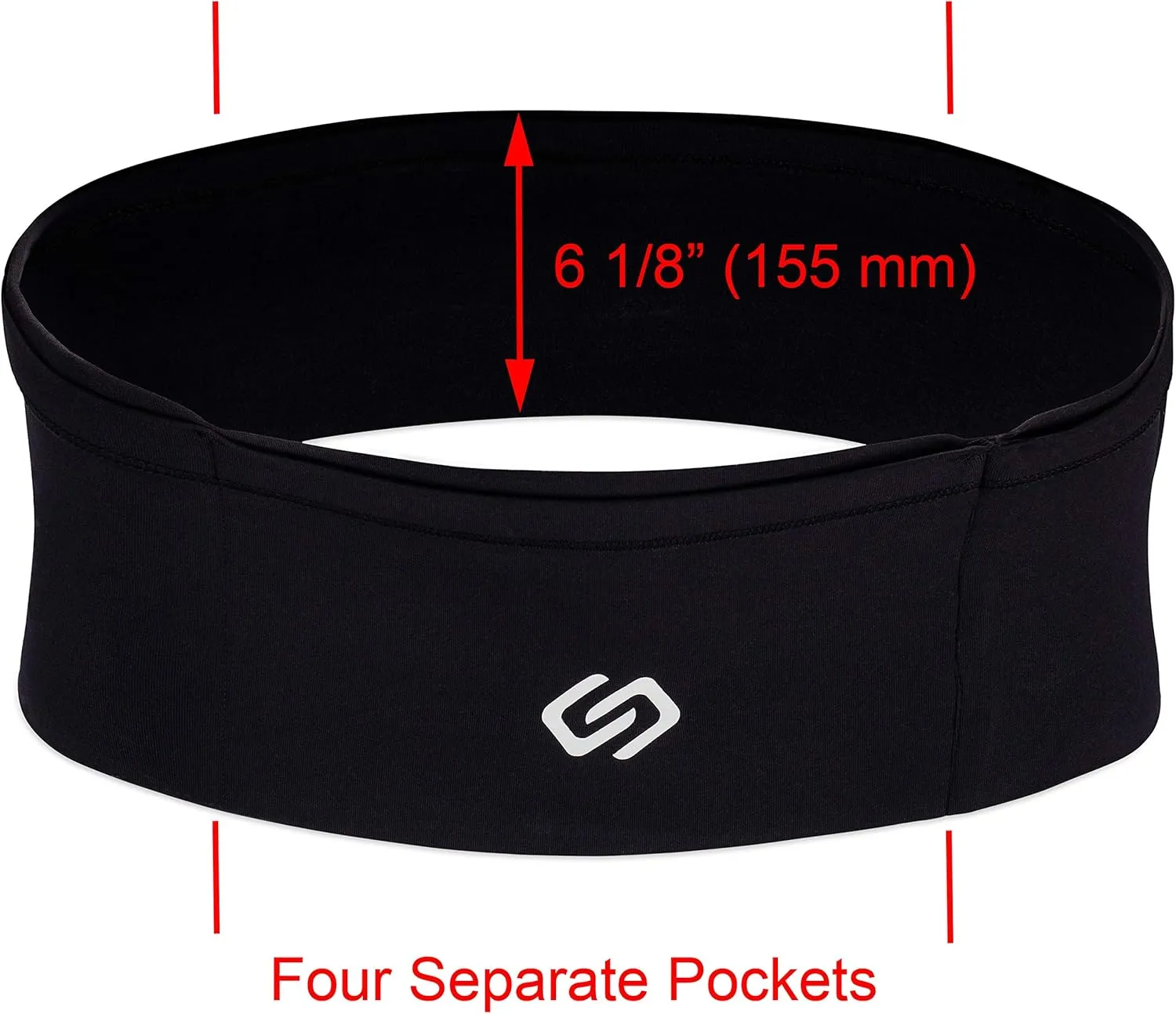 Sporteer VersaMax Running Belt, Travel Belt, Workout Waist Pack - Large Security Pockets Fit All Smartphones, Money, Passport, and Other Valuable Items (Black, Large)