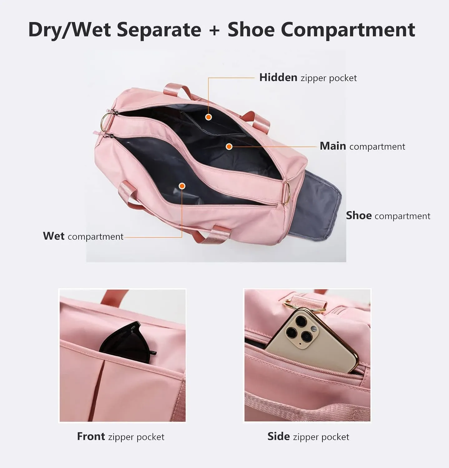 Sports Gym Bag Dance Bag Carry On Weekender Bag for Girls Teen Women, Waterproof Travel Duffle bag with Wet Pocket and Shoe Compartment (Bag Only, Blue)
