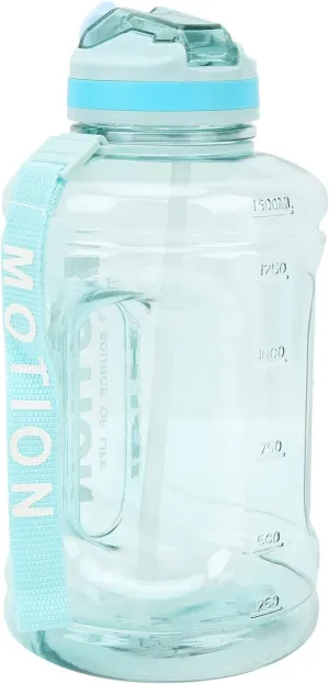 Sports Water Bottle, 1500ml Large Capacity Fitness Sports Water Bottle, Portable Sports Straw Cup, Hiking Water Bottles with Scale Marking, for Gym, OutdoorGreen