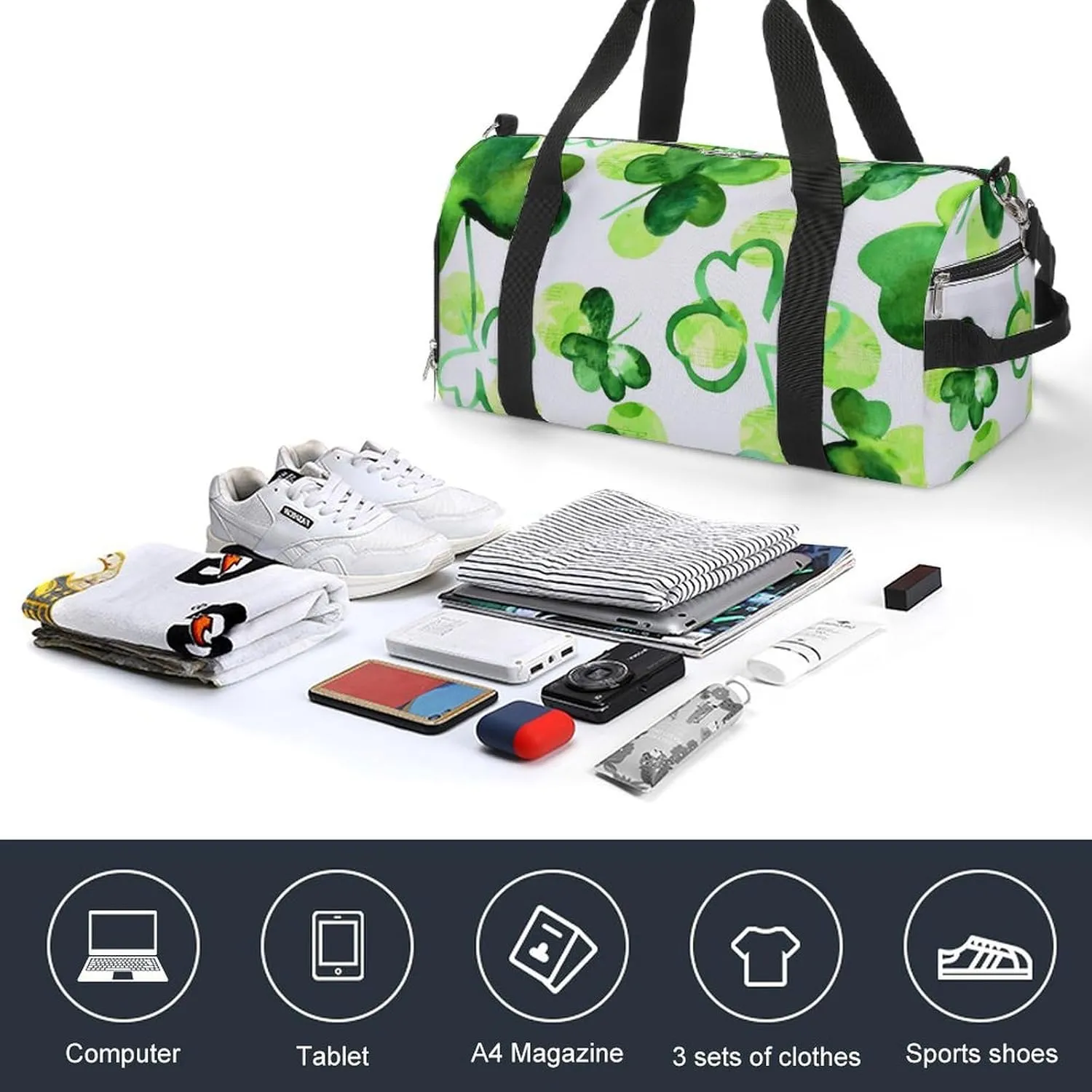 St Patrick Clover Green Fitness Bag with Large Capacity Backpack And Waterproof Bag