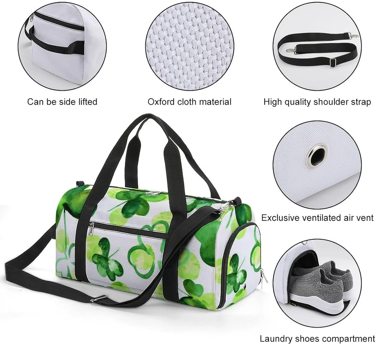 St Patrick Clover Green Fitness Bag with Large Capacity Backpack And Waterproof Bag