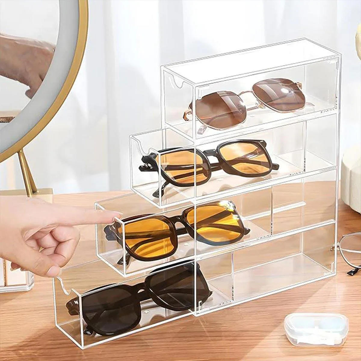 Stackable Acrylic Glasses Sunglasses Display Box Four Layer Drawer Storage