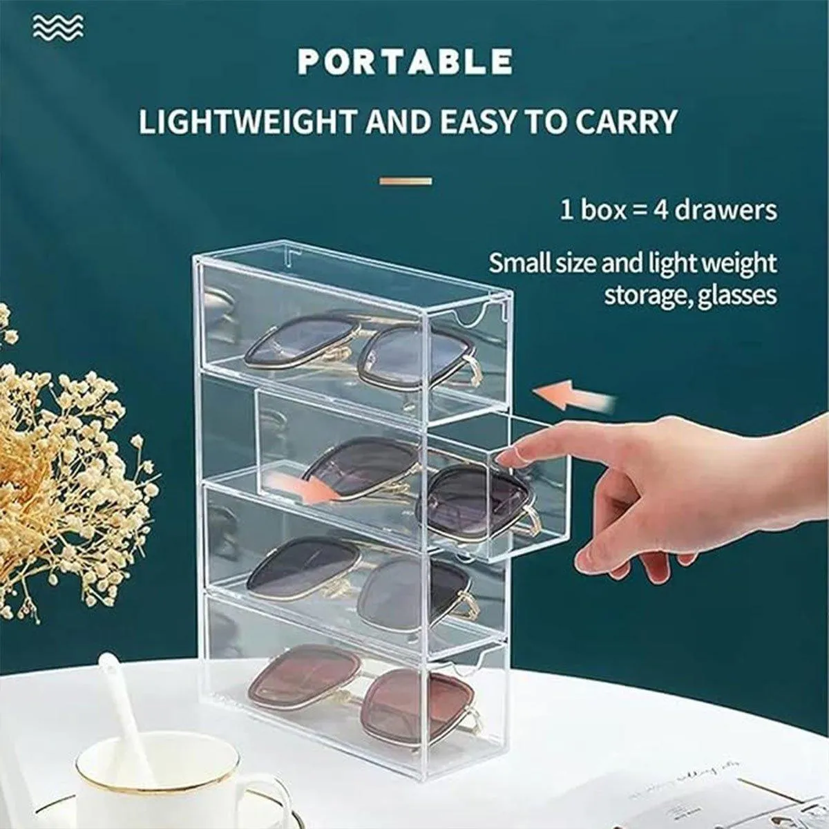 Stackable Acrylic Glasses Sunglasses Display Box Four Layer Drawer Storage