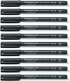 Staedtler Lumocolor Black Medium Permanent Marker Pens Pack of 10 Waterproof Smudge Resistant Quick Dry CD DVD OHP
