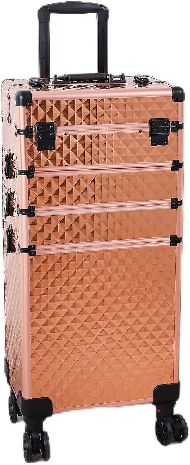 Stagiant Rolling Makeup Train Case,4-in-1 Rose Gold Makeup Train Case, Draw-bar Style Interchangeable Aluminum Rolling Makeup Case- (13.78 x 9.84 x 29.53) (L x W x H)