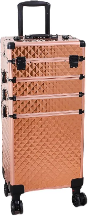 Stagiant Rolling Makeup Train Case,4-in-1 Rose Gold Makeup Train Case, Draw-bar Style Interchangeable Aluminum Rolling Makeup Case- (13.78 x 9.84 x 29.53) (L x W x H)