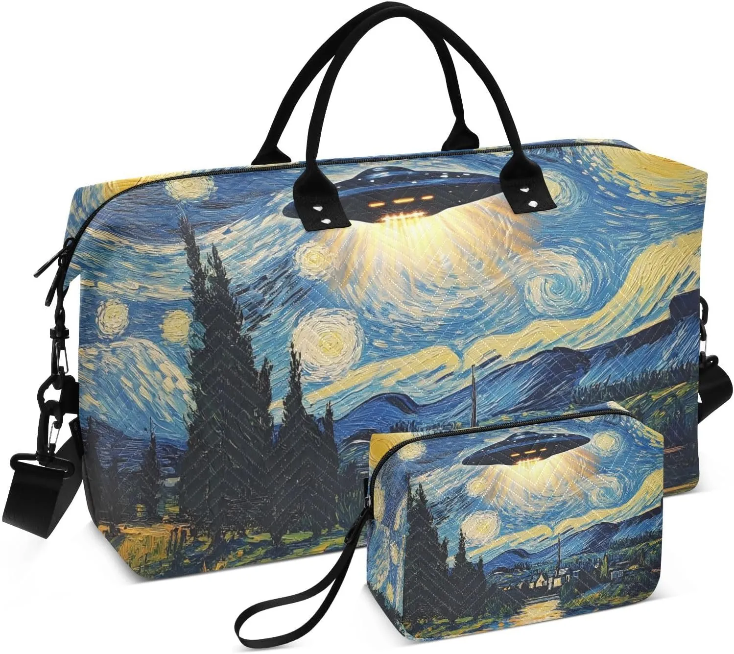 Starry Night Ufo Duffel Bag for Traveling, Gym Bags with Multiple Interior Pockets for Women Men Toiletry Purse Included 20.5”x 1.9” x 13.8”