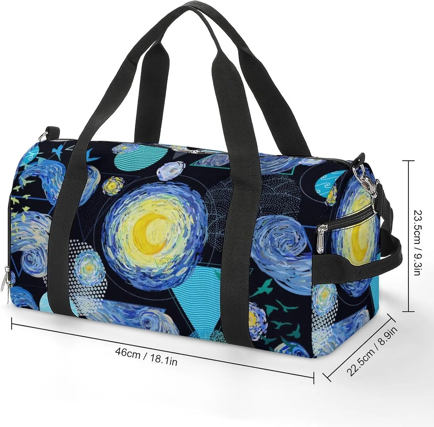 Starrys Skys Moon on Black Water Resistant Gym Bag with Shoe Compartment, Travel Duffel Tote Bag Weekender Overnight Bag for Women Men