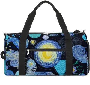 Starrys Skys Moon on Black Water Resistant Gym Bag with Shoe Compartment, Travel Duffel Tote Bag Weekender Overnight Bag for Women Men